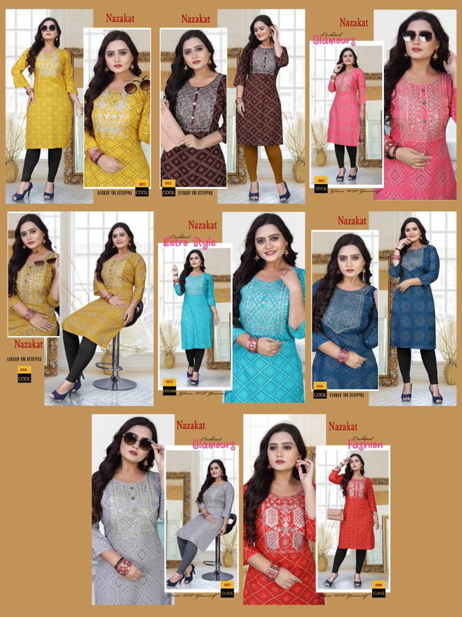 Akhand Jyot Nazakat Regular Wear Rayon Printed Latest Kurti Collection